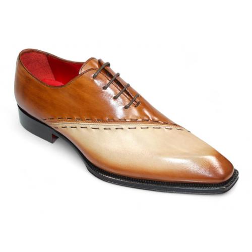 Emilio Franco "Arstide" Beige/Brandy Genuine Italian Leather Dress Shoes.